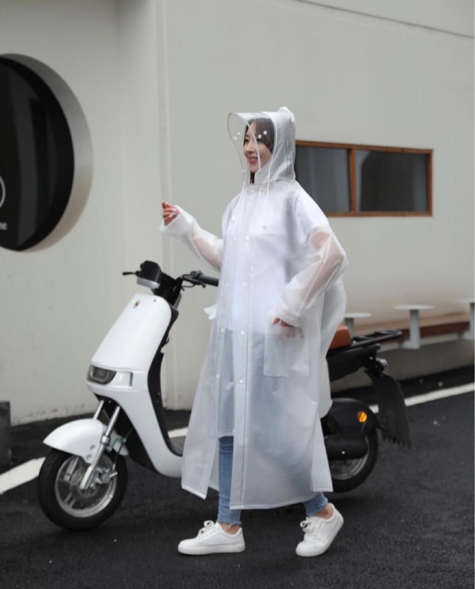 レインコート メンズ レディース自転車 ロング丈 防水 防風 梅雨対策 通勤通学 雨具 カッパ レインポンチョ ホワイト