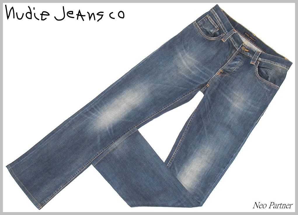 イタリア製 美品 Nudie Jeans ヌーディージーンズ BOOTCUT BARRY ORGANIC STRIKE ブーツカット ストレッチ デニムパンツ W32 メンズ_画像1