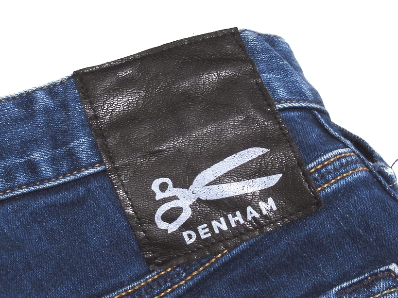 美品 DENHAM デンハム SKIN MBS スリムフィット ストレッチ デニムパンツ ジーンズ インディゴブルー 牛革パッチ W27 メンズ_画像8