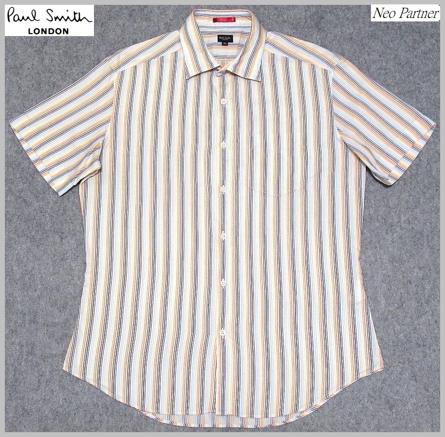 美品 Paul Smith LONDON ポールスミスロンドン マルチストライプ ショートスリーブ 半袖シャツ XL 日本製 メンズ_画像1