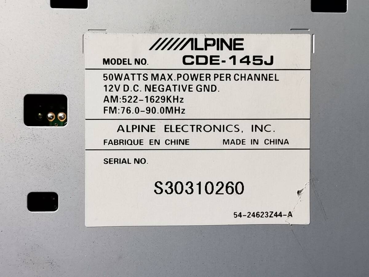 アルパイン　CDE-145J　1DIN　カーオーディオ　CD/USB/AUX/FM/AM　動作確認OK　　　0329-1