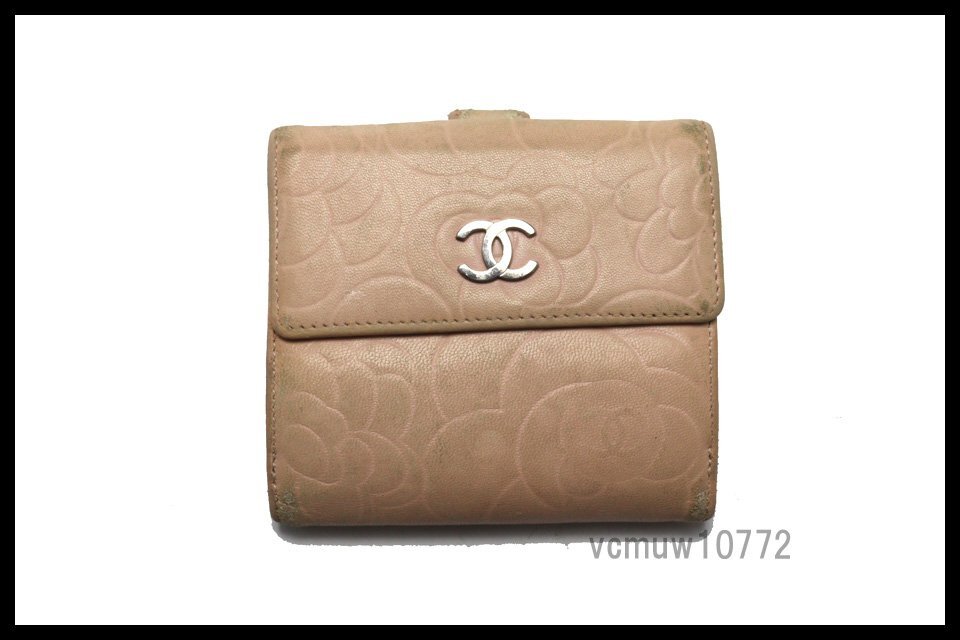 希少美中古■CHANEL 13番台 カメリア SV金具 レザー 3つ折り財布 シャネル■0321gg29489_画像1