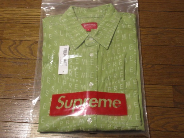 極美 21SS Supreme Warp Jacquard Logos Denim Shirt Sサイズ ワープ ジャカード ロゴ デニム シャツ Sage セージ ジャガードの画像3