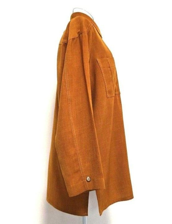 PRIMANY ブラウスジャケット 春 薄手 ジャケット ブラウス シャツ アウター 日本製 オレンジ系ブラウン L ゆったり