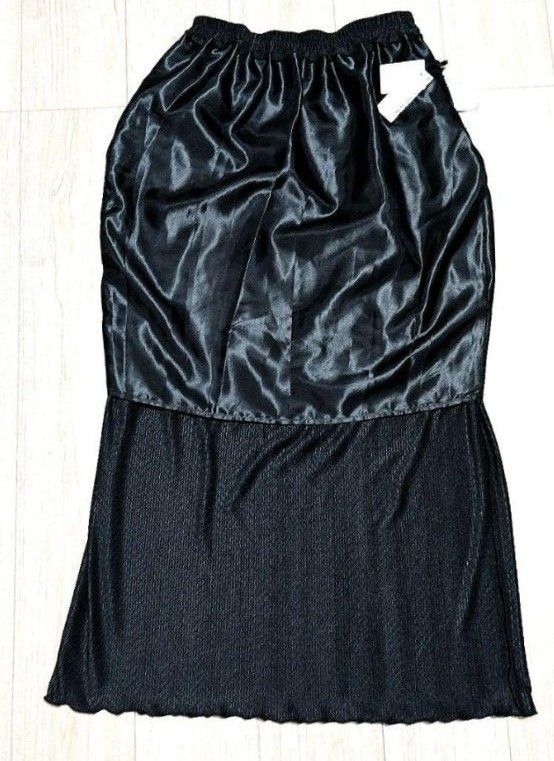 ラコレ セミタイト プリーツ ロングスカート マキシスカート ウエストゴム 伸縮性 光沢感 無地 ストライプ模様 ブラック 黒 Ｆ