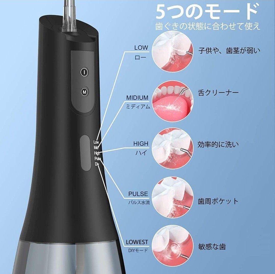 口腔洗浄器 ジェットウォッシャー 充電式 水圧調整可能  口腔洗浄機 IPX7防水 歯間ジェット