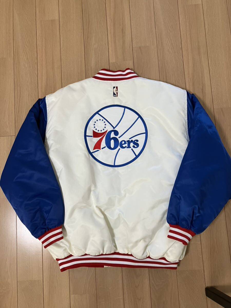 デッドストック　未使用品　hardwood classics NBA 76ers オフィシャル　ナイロン　スタジャン　スタジアム　中綿ジャケット　韓国製　90s_画像1