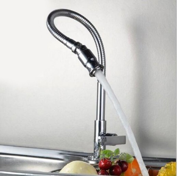 蛇口 キッチン 洗面用 シングルレバー 単水栓 任意の角度回転 ホース付き 水道 フレキパイプ_画像1