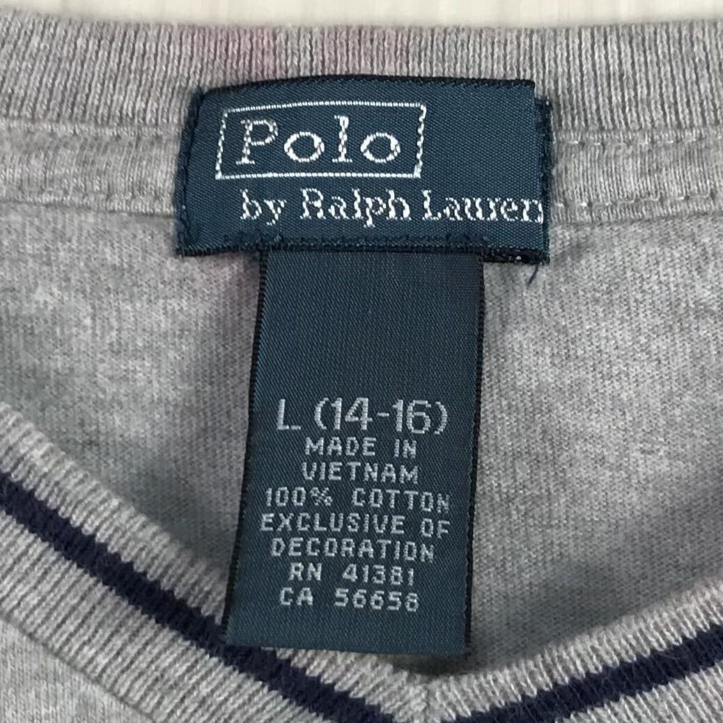 POLO BY RALPH LAUREN ポロバイラルフローレン 半袖Tシャツ L（14-16) ユースサイズ ライトグレー 霜降り 刺繍ポニー Vネック_画像8