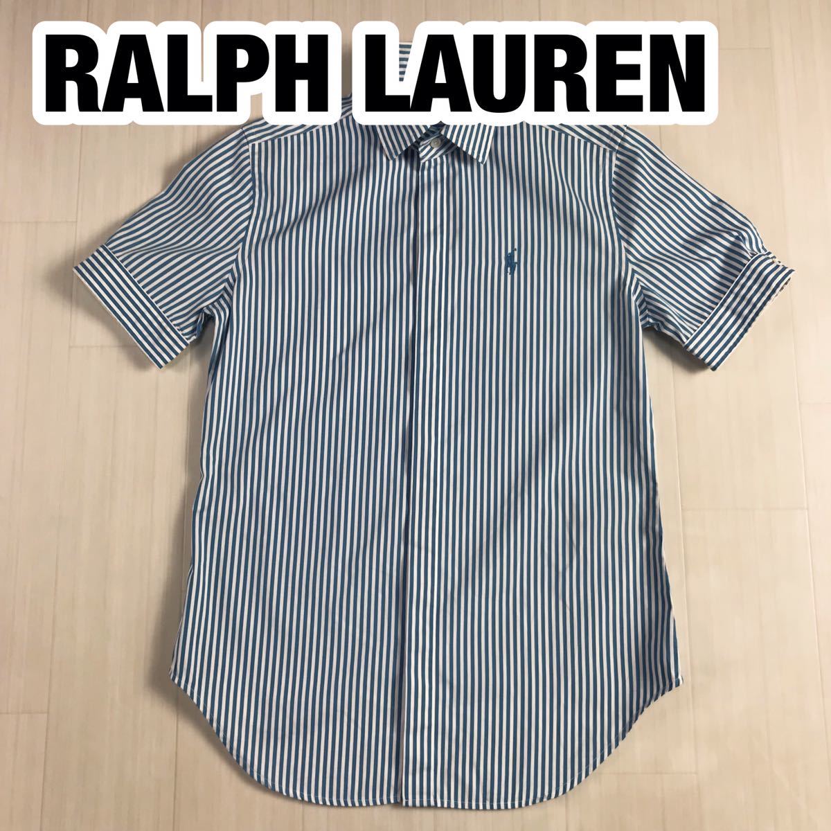 RALPH LAUREN ラルフローレン 半袖シャツ レディースサイズ O ブルー ホワイト ストライプ_画像1