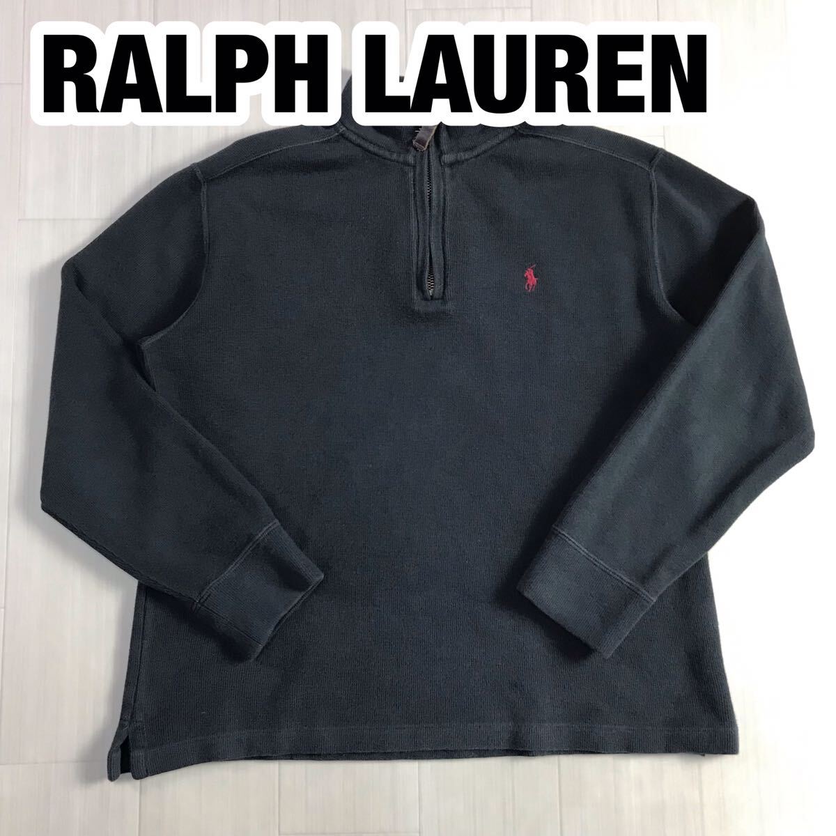RALPH LAUREN ラルフローレン ハーフジップ セーター ブラック レッドポニー_画像1