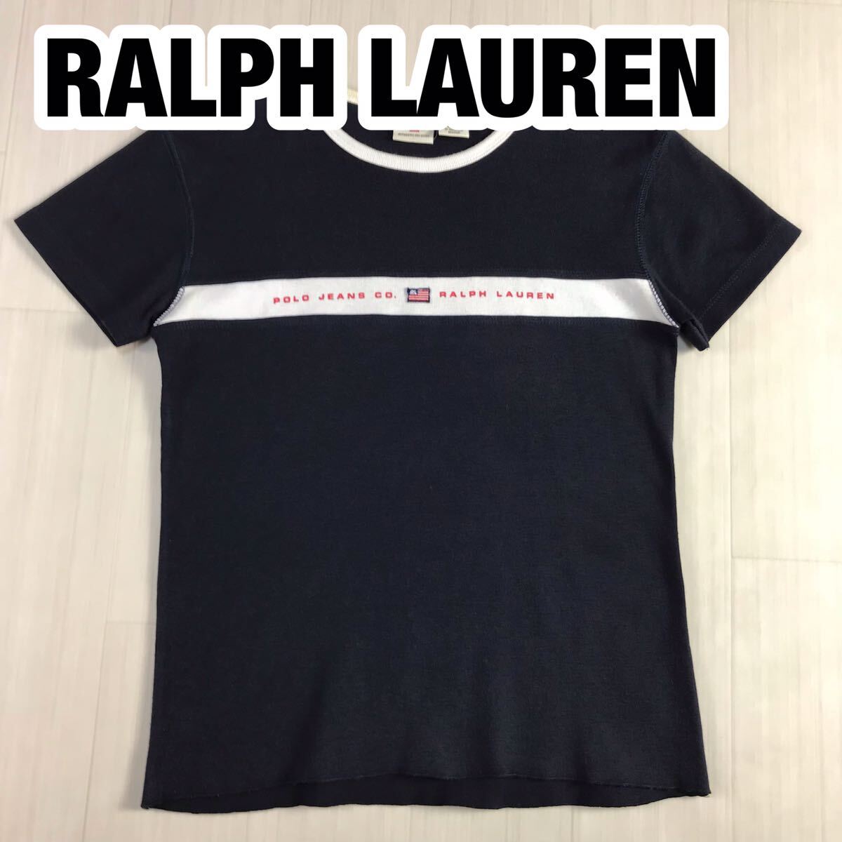 RALPH LAUREN POLO JEANS ラルフローレン ポロジーンズ 半袖Tシャツ M ビッグロゴ ワッペン プリント_画像1