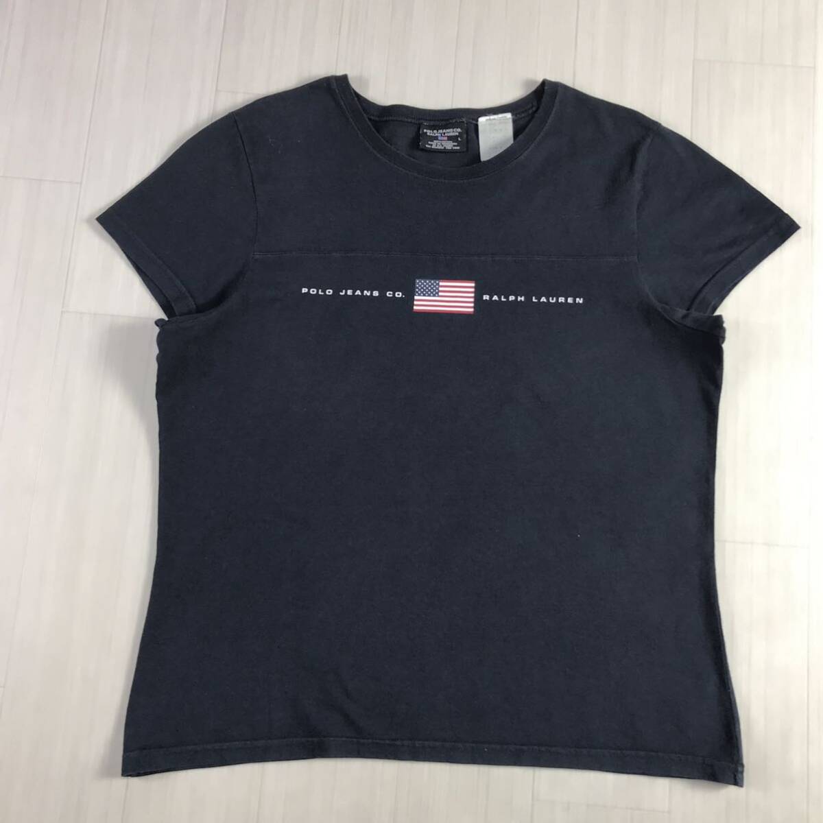 POLO JEANS RALPH LAUREN ポロジーンズ ラルフローレン 半袖Tシャツ プリントTシャツ L ネイビー ビッグロゴ 国旗_画像2