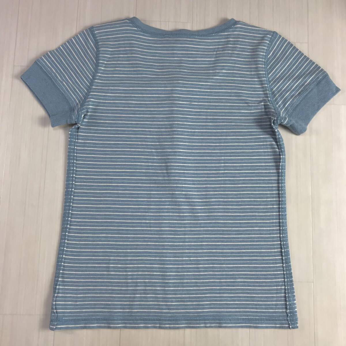 RALPH LAUREN ラルフローレン 半袖Tシャツ XL（16) ユース バイカラー ボーダー柄 くすみブルー×ホワイト 刺繍ポニー_画像3