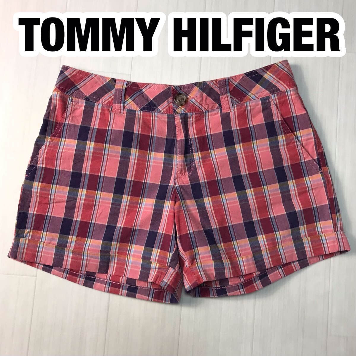 TOMMY HILFIGER トミー ヒルフィガー ショートパンツ 2 チェック柄 マルチカラー 刺繍ロゴ フラッグ_画像1