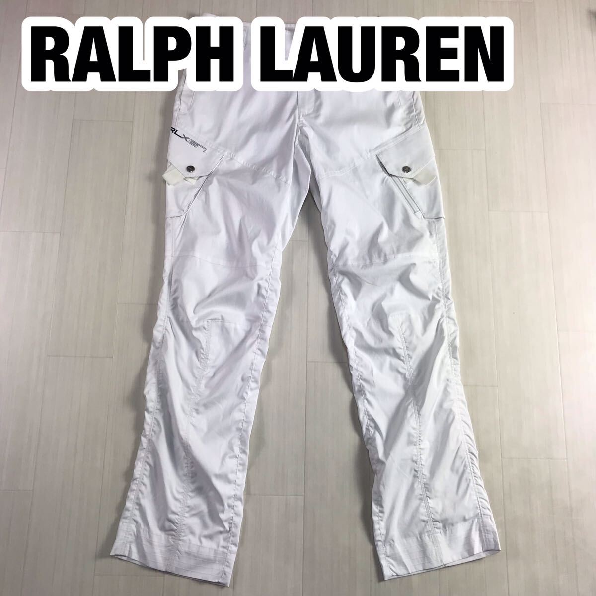 RALPH LAUREN ラルフローレン ナイロンパンツ 6 ホワイト ロゴプリント カーゴパンツの画像1