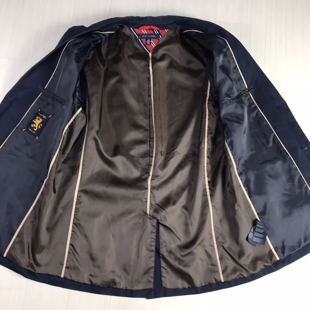 TOMMY HILFIGER トミー ヒルフィガー テーラードジャケット L/G ネイビー 紺ブレ シングル センターベント 肩パッド有 総裏地_画像4