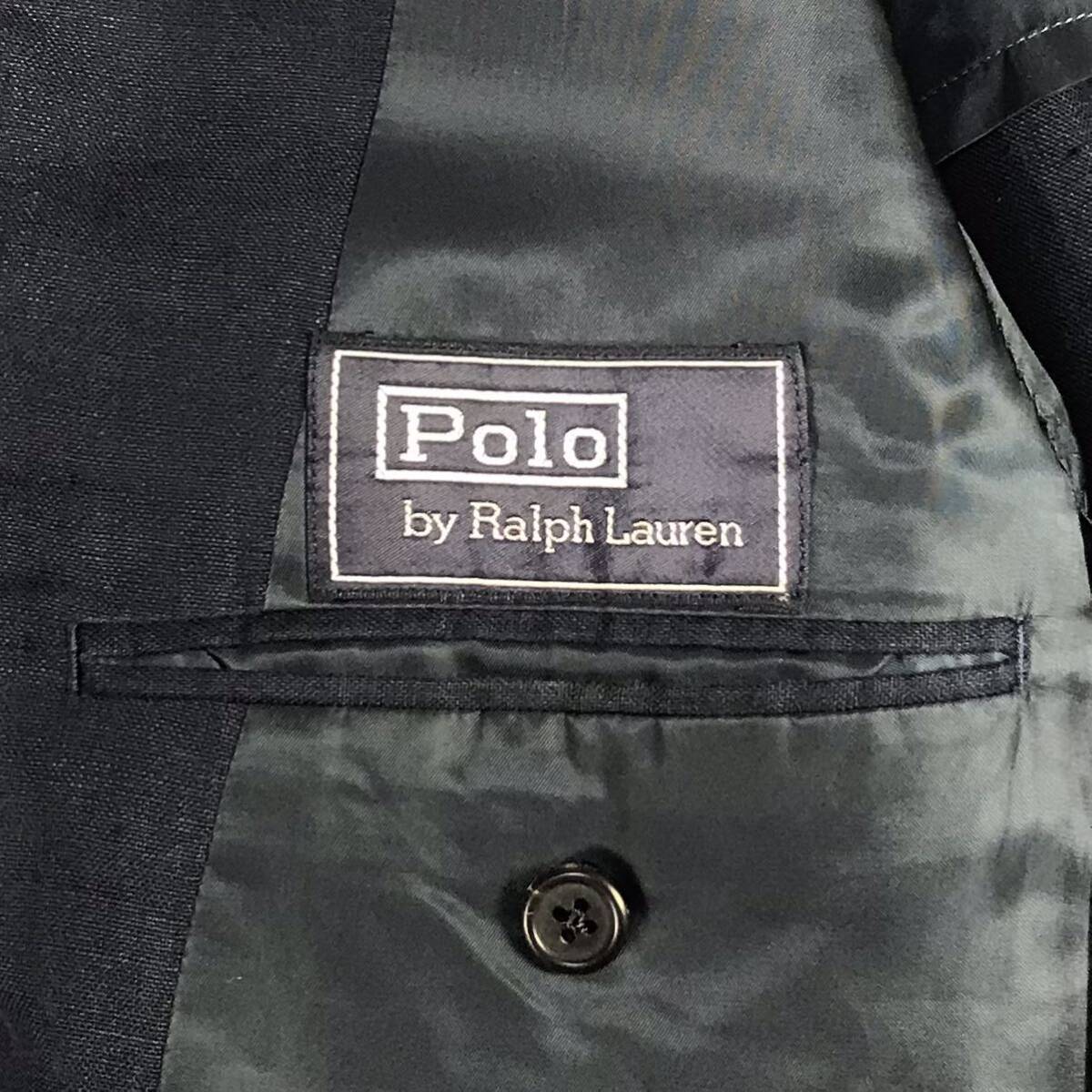 POLO BY RALPH LAUREN ポロ バイ ラルフローレン テーラードジャケット 94 A5 ネイビー 麻 シングル センターベント 肩パッド 背抜き_画像9