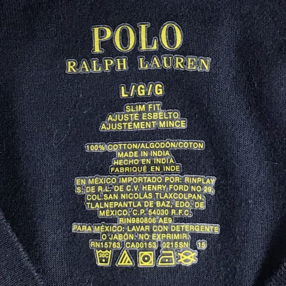 POLO RALPH LAUREN ポロ ラルフローレン 半袖Tシャツ L ネイビー 刺繍ポニー ワンポイントロゴ Vネック_画像5