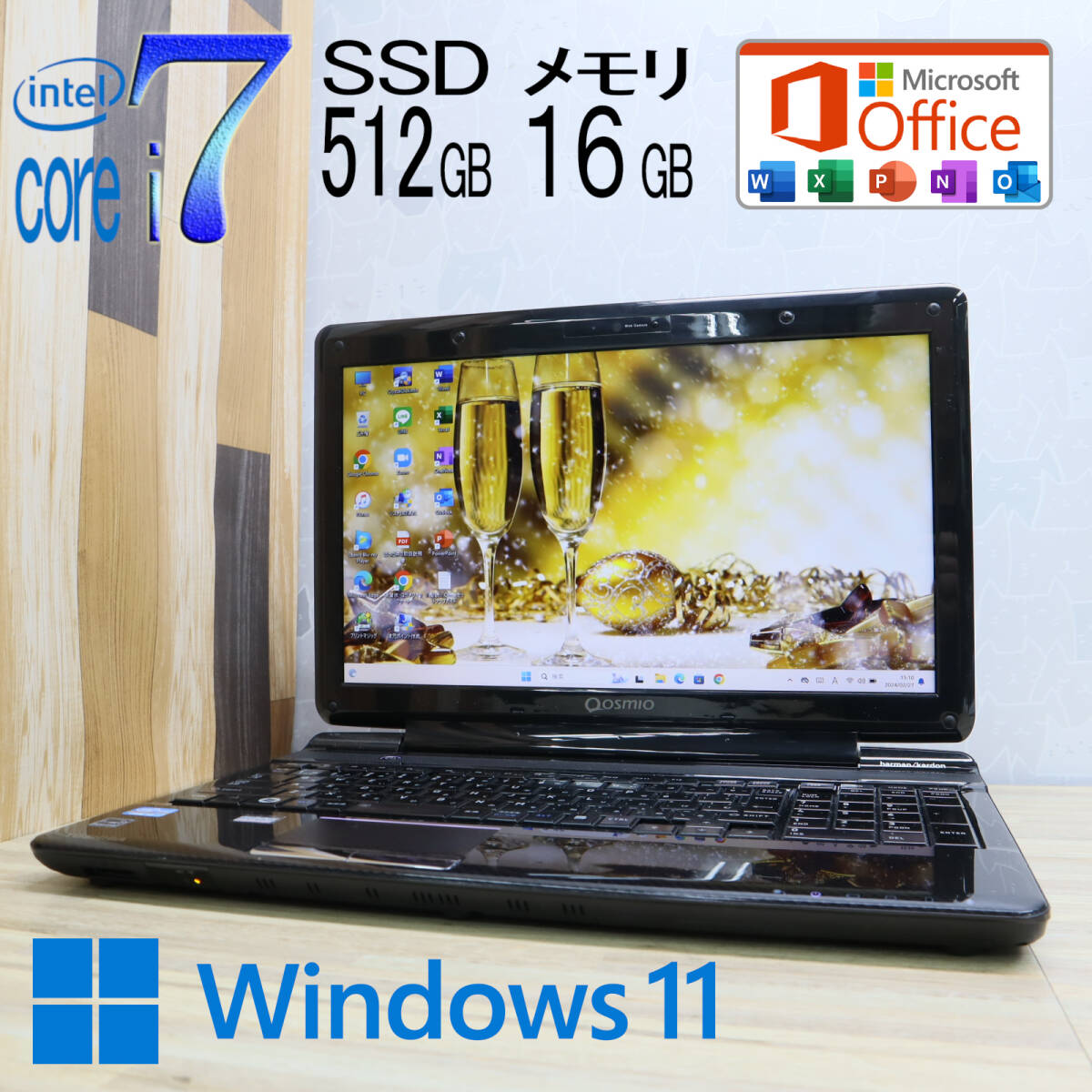 ★美品 最上級4コアi7！新品SSD512GB メモリ16GB★T751/T Core i7-2670QM Webカメラ Win11 MS Office2019 Home&Business ノートPC★P67807_画像1