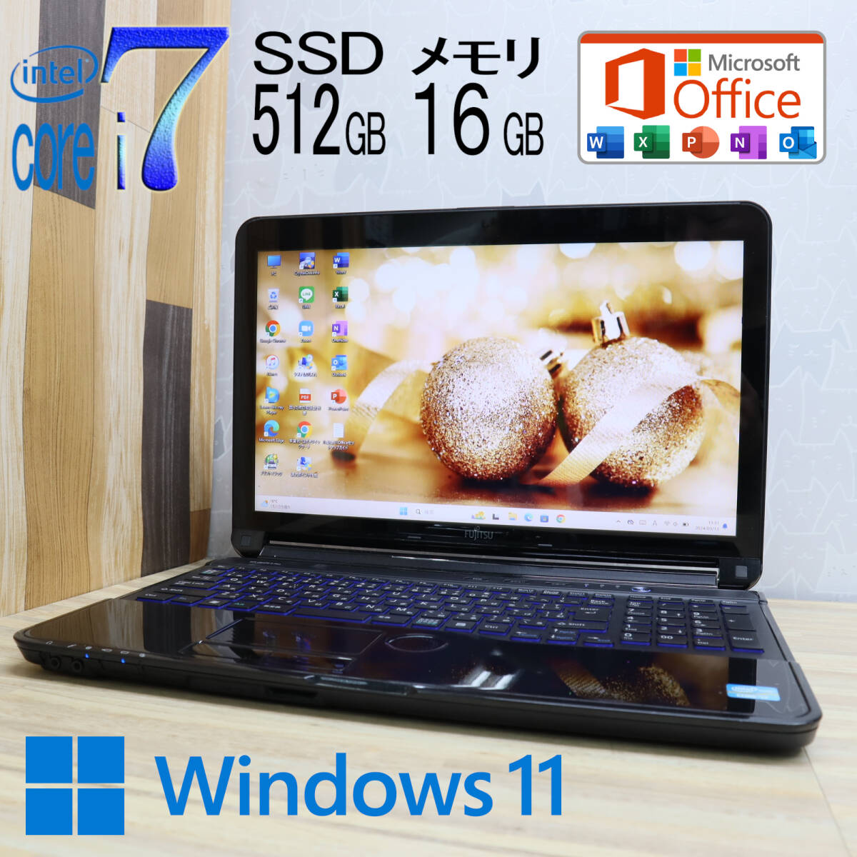 ★美品 最上級4コアi7！新品SSD512GB メモリ16GB★AH77/E Core i7-2670QM Webカメラ Win11 MS Office2019 Home&Business ノートPC★P68188_画像1