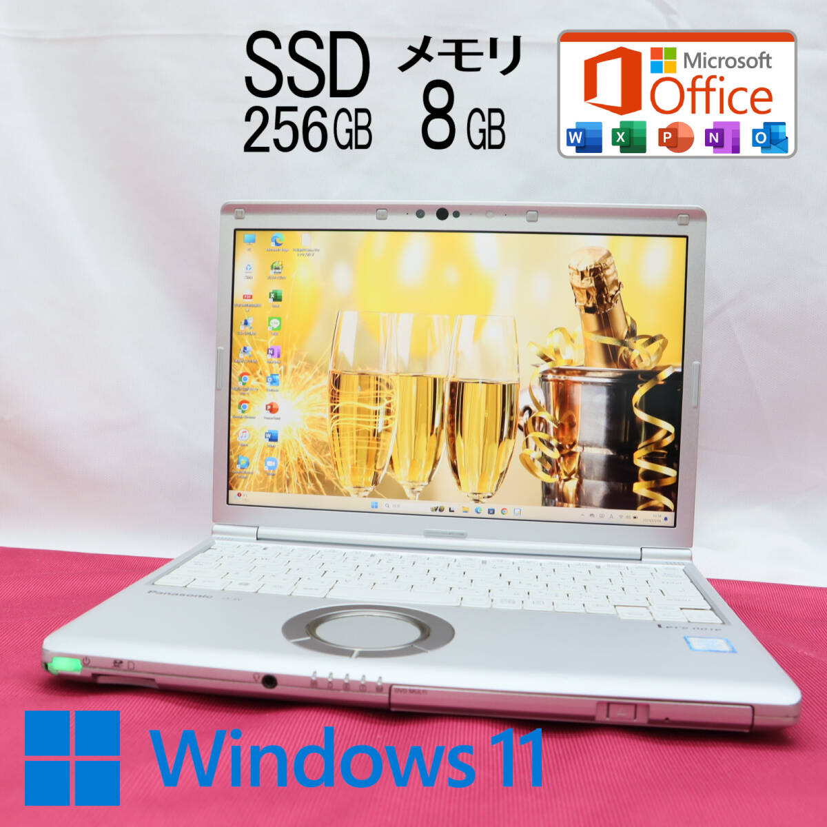 ★中古PC 高性能8世代4コアi5！M.2 SSD256GB メモリ8GB★CF-SV7 Core i5-8350U Webカメラ Win11 MS Office2019 Home&Business★P67632の画像1