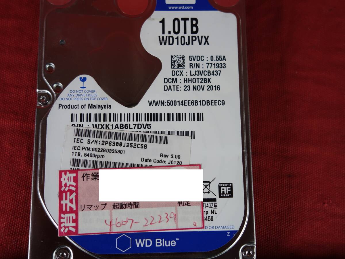 WD Blue　WD10JPVX 【1TBx5】 中古 SATA 2.5インチ 内蔵ハードディスク 9.5mm厚 【10日間保証】_画像4