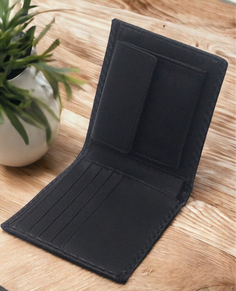 カーボンレザー 折り財布 内装：黒 メンズ レディース 小銭入れ カードケース