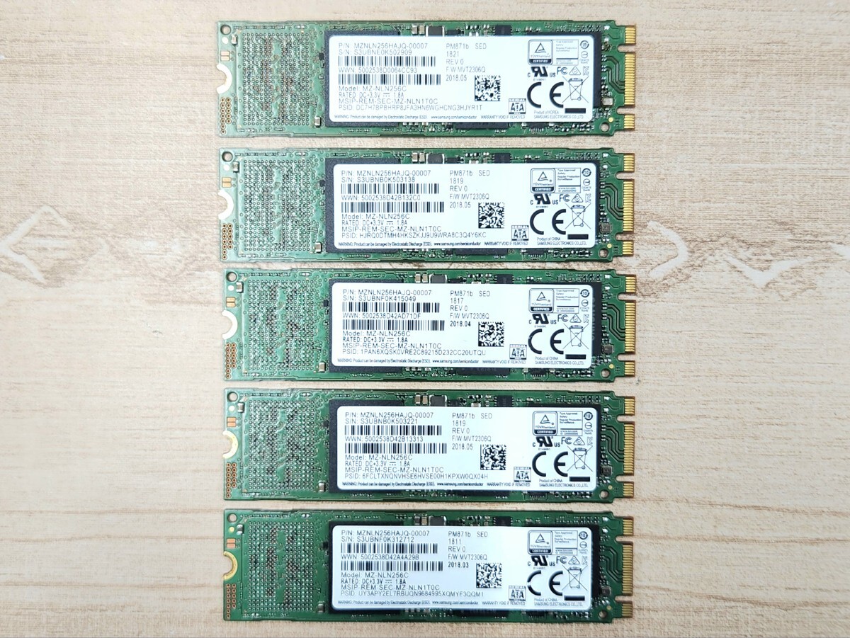 【送料無料】SAMSUNG M.2 SSD 256GB MZNLN256HAJQ-00007 SATA 中古 動作確認済 健康状態:正常 5個セット M.2_256GB_1×5個_画像1