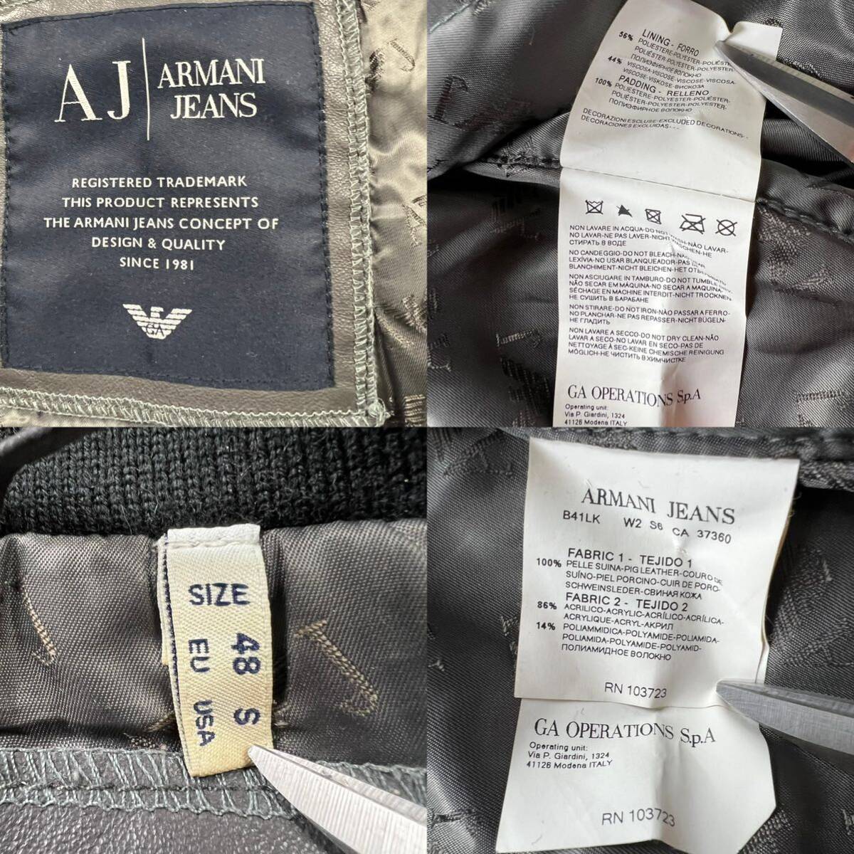 稀少色 アルマーニジーンズ『抜群の存在感』 ARMANI JEANS レザー本革 ライダース ジャケット ブルゾン グレー 灰色 ダブルジップ 裏地総柄の画像9