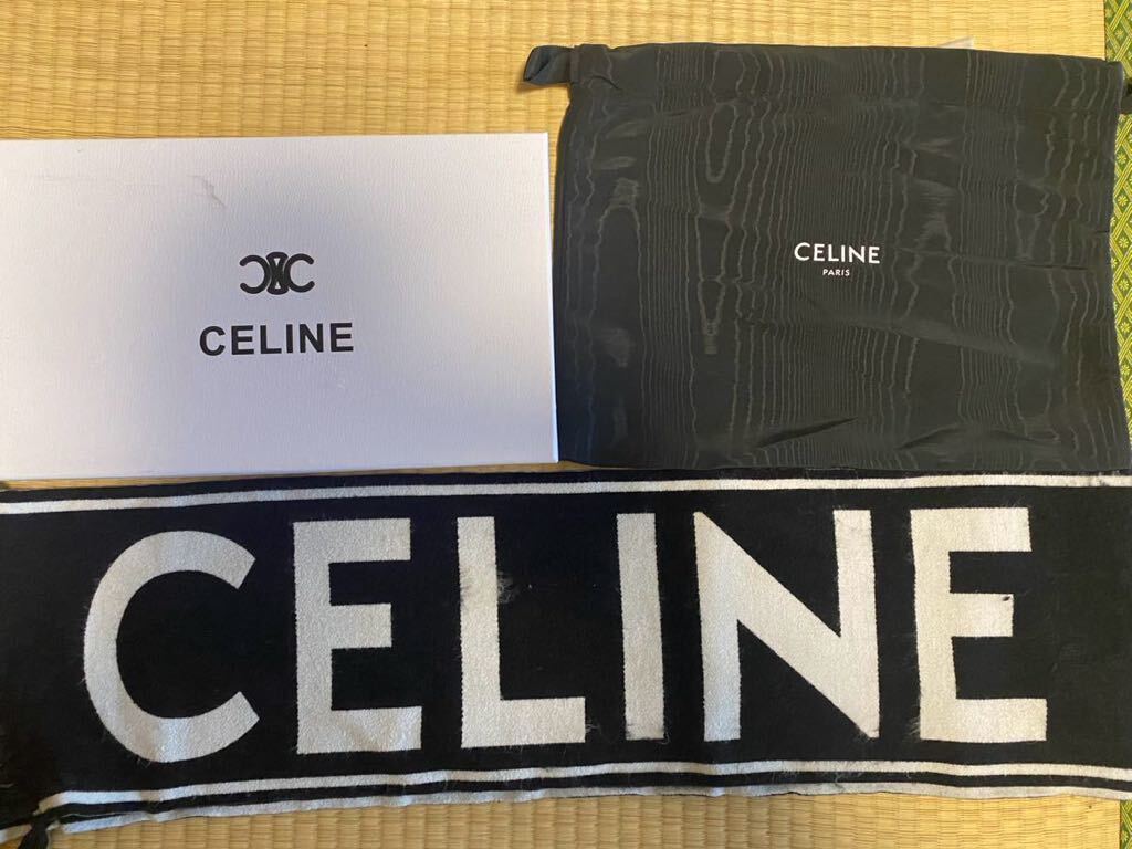 セリーヌ CELINE ウールカシミアロゴスカーフマフラー_画像1