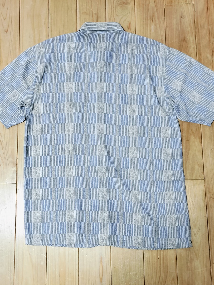 ARAMIS アラミス 半袖シャツ メンズM グレー×ブルー系 総柄 日本製 タウンユース 超美品 送料無料 の画像4