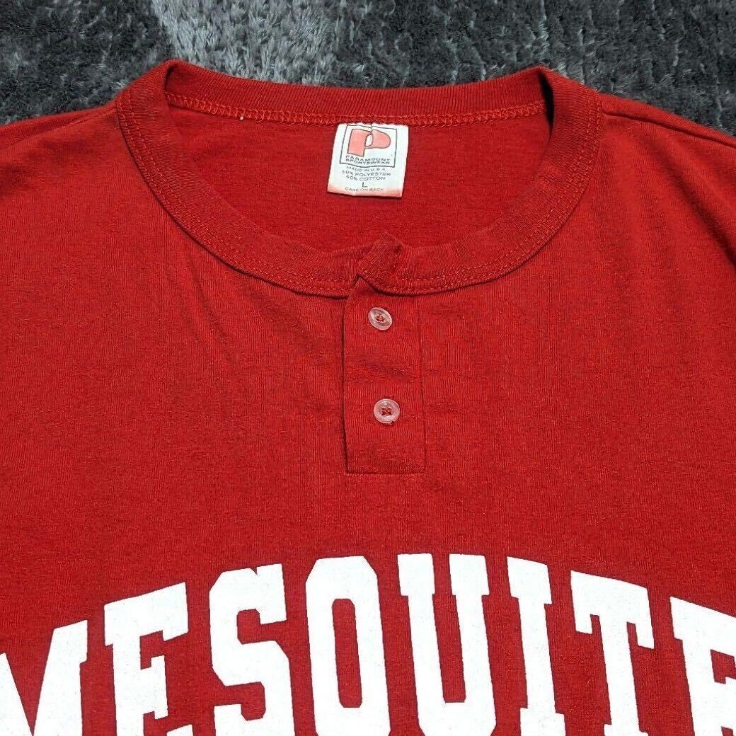 USAアメリカ製古着　papamountプリントTシャツ半袖Ｌ赤シングルステッチswh0213wn35ヘンリーネックビンテージ_画像3