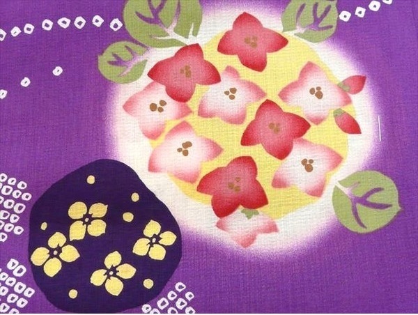 ヤマモトカンサイ 仕立上り 女性用ゆかた 紫あじさい フリーサイズ 上質 新品 131_画像2