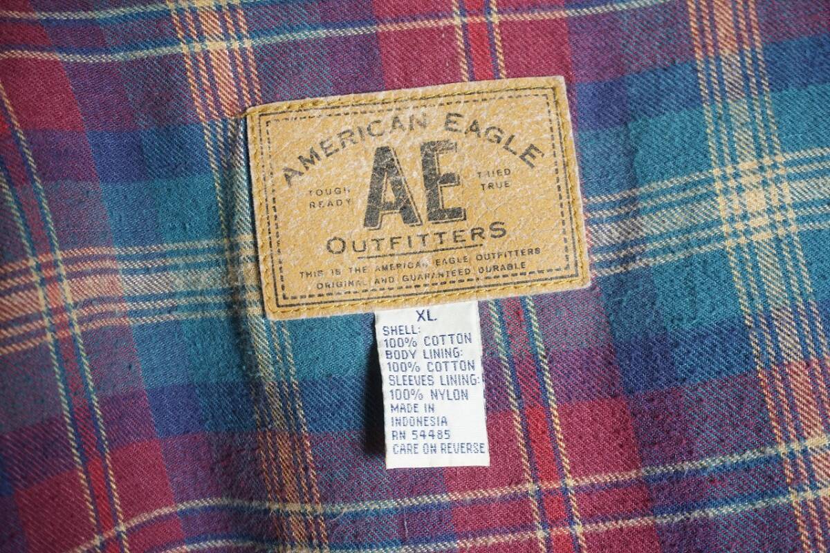 希少 american eagle アメリカンイーグル カバーオール ハンティング ジャケット ブルゾン 裏地チェック コーデュロイ 茶 XL 本物 305O_画像5