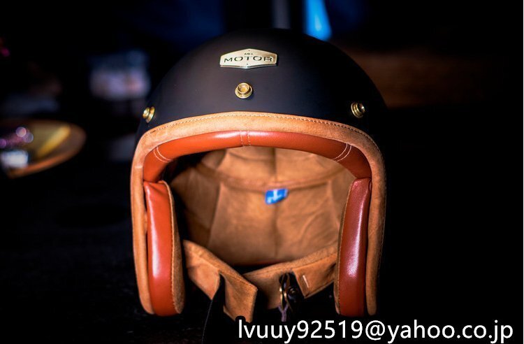 牛革 銀付き革 ジェットヘルメット ハレーバイク ライダース 57～58cm ビンテージの画像2