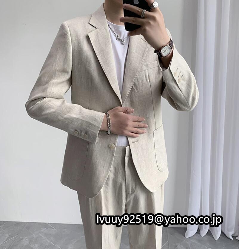  summer . dressing up setup flax .. business suit three-piece tailored jacket top and bottom set wrinkle feeling creamy white 