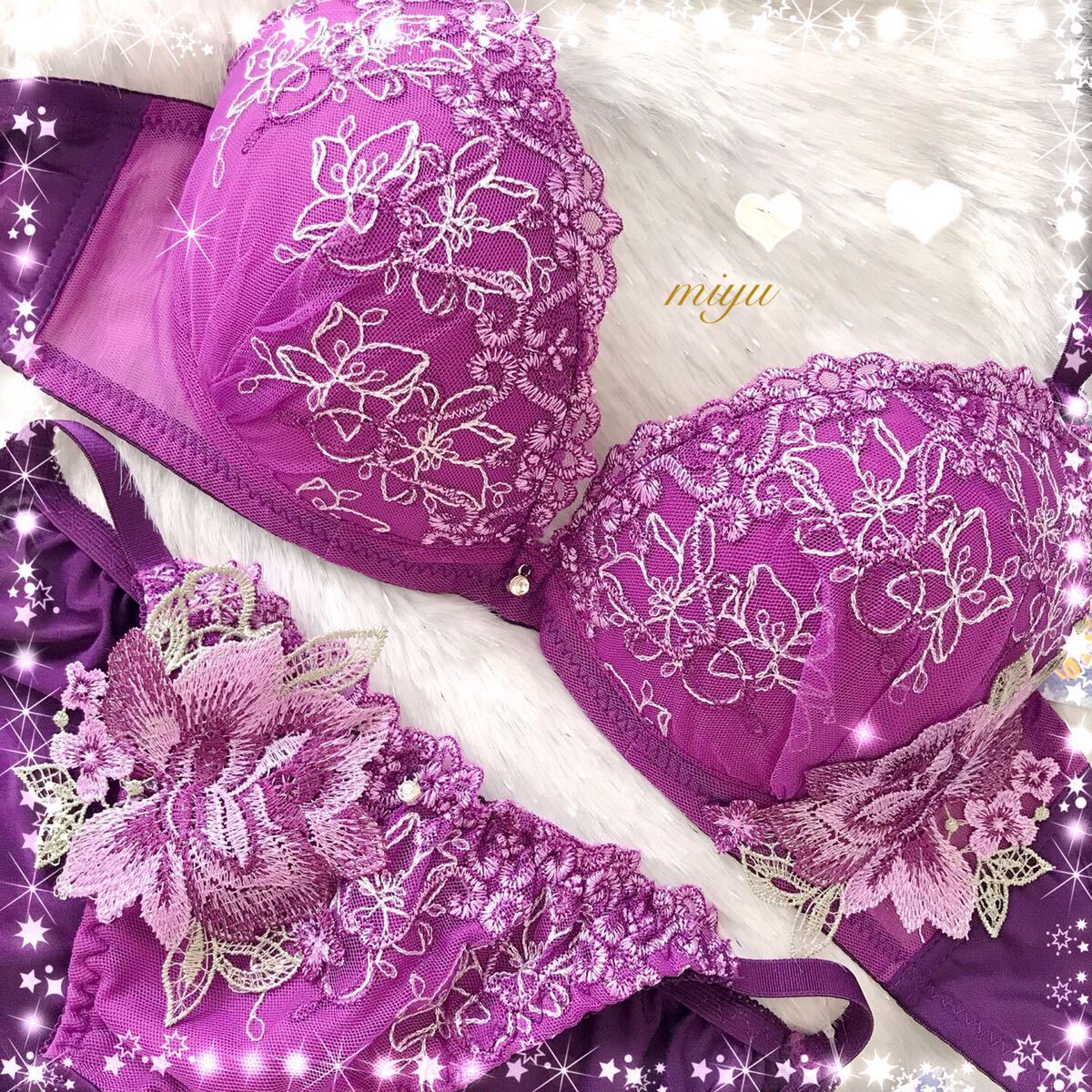 B80L* luxury rose purple purple * bra & shorts set * floral print up like embroidery flower B cup under 80 new goods underwear ..