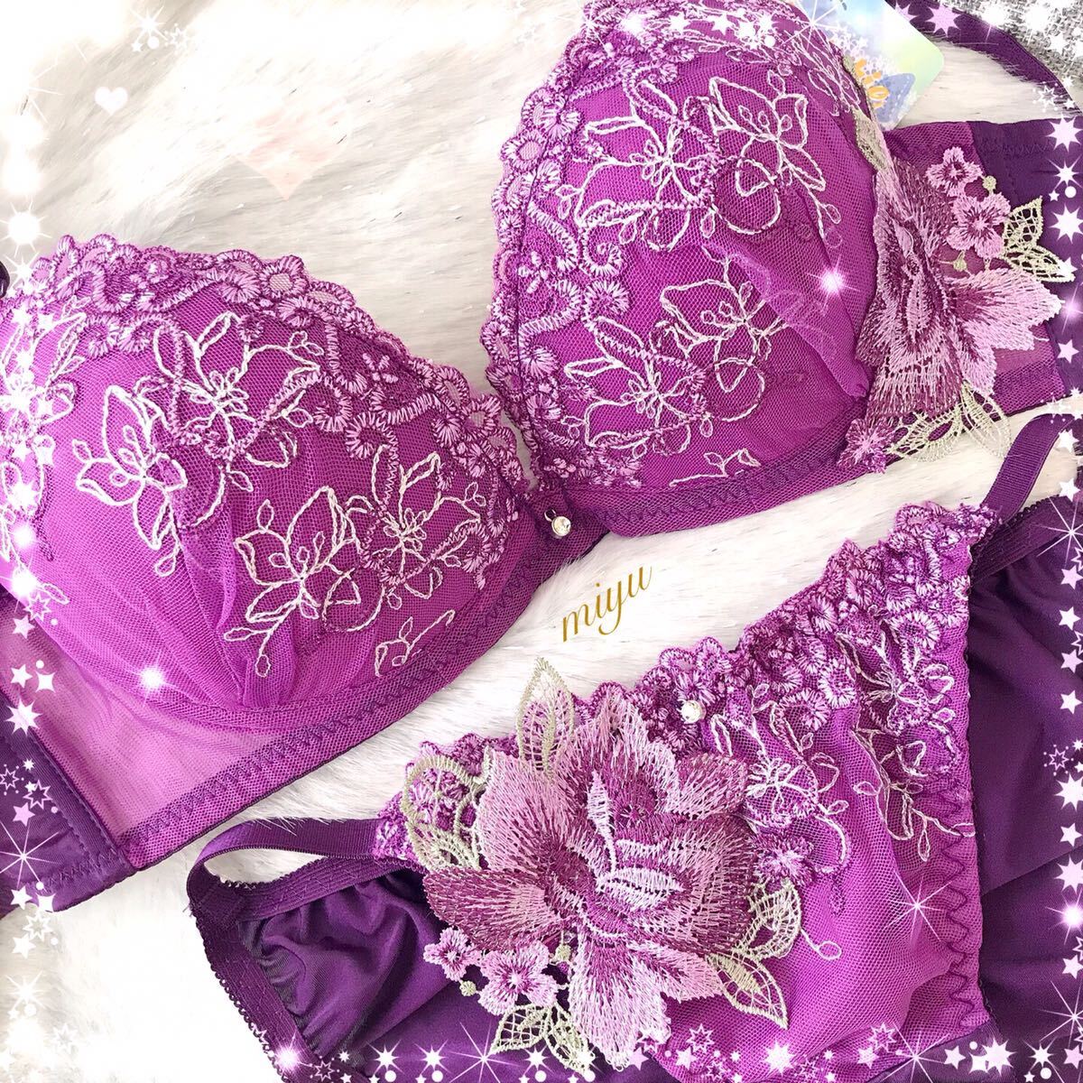 B80L* luxury rose purple purple * bra & shorts set * floral print up like embroidery flower B cup under 80 new goods underwear ..
