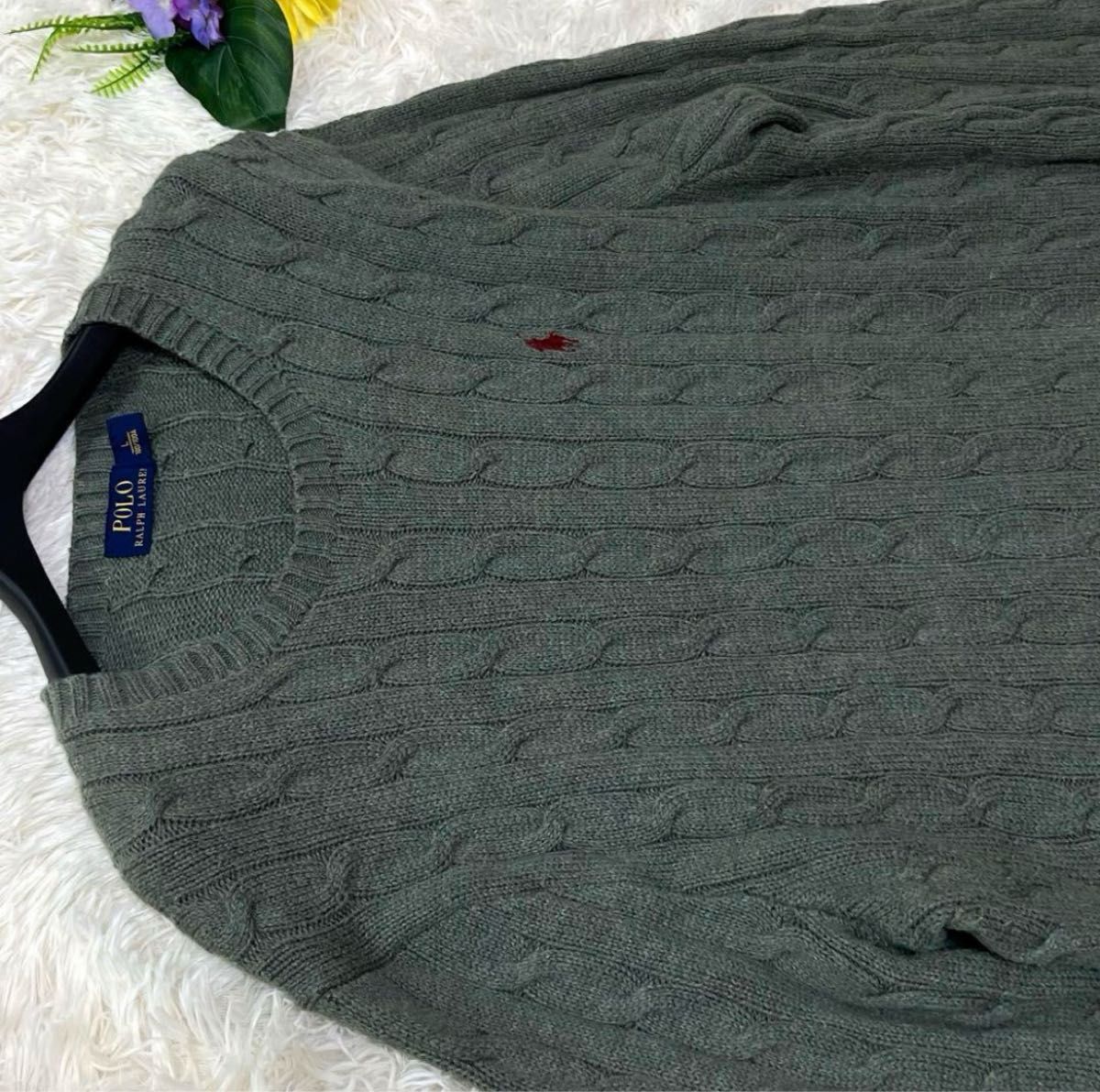 POLO RALPH LAUREN ポロラルフローレン　ケーブルニット　ポニー刺繍ロゴ　現行タグ　長袖　大きいサイズ　綿100%