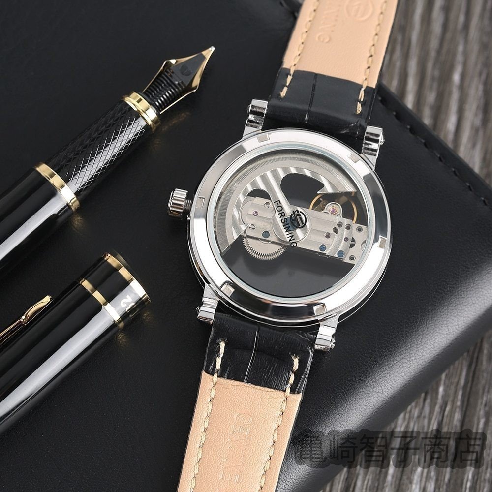 高級中空　自動機械式メンズ　ファッション黒革の腕時計　透明スケルトン　ビジネスカジュアル　自己風時計_画像6