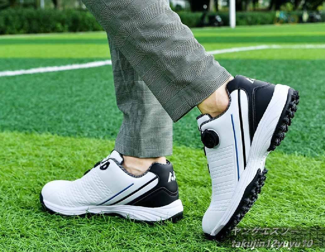  высококлассный товар туфли для гольфа мужской dial тип широкий 4E спортивная обувь Fit чувство легкий эластичность . мужской спорт обувь водонепроницаемый . скользить выдерживающий . белый / синий 25.0cm