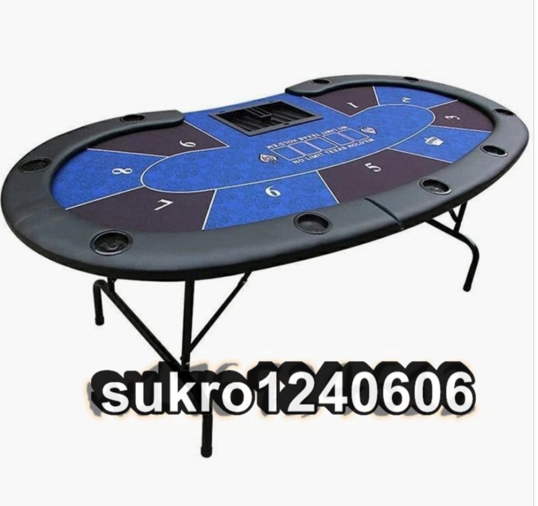 折りたたみ式 ポーカーテーブル 9人用 チップトレイ テキサス ホールデム カップホルダー付きカジノ レジャーゲーム_画像1