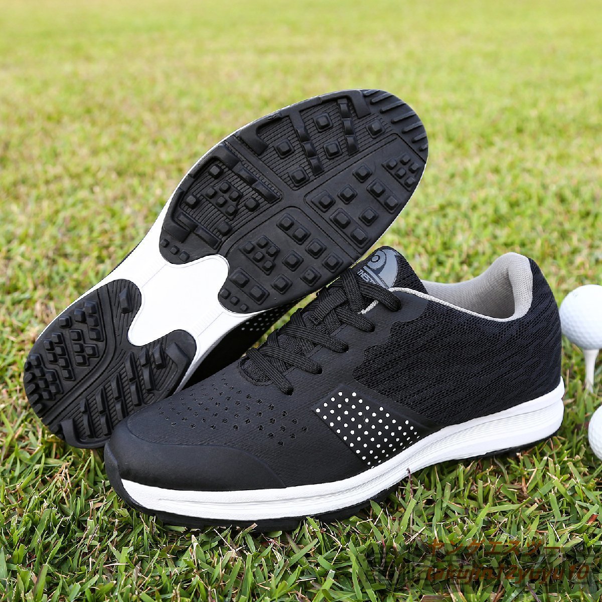 新品 ゴルフシューズ スポーツシューズ アウトドア 運動靴 ウォーキング 軽量 フィット感 幅広い 防水 防滑 耐磨 弾力性 ブラック 29.0cm_画像2