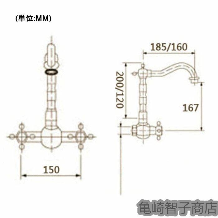 蛇口 キッチン用 混合水栓 壁付き 真鍮製 シングルレバー 混合水栓 180°回転 洗面台丶キッチン丶浴室兼用水栓 洗面台 水道 オシャレな蛇口_画像7