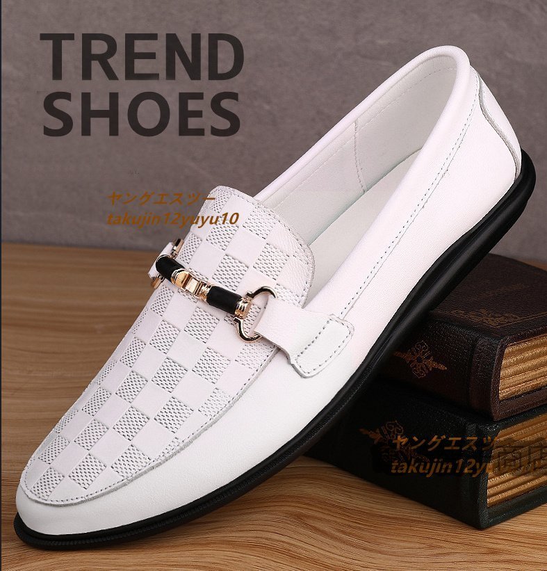  новый товар * Loafer туфли без застежки мужской бизнес обувь телячья кожа в клетку джентльмен обувь обувь для вождения натуральная кожа обувь кожа обувь белый 26.5cm