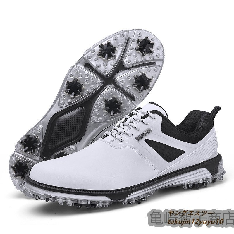 高級 ゴルフシューズ 4E 運動靴 メンズ ソフトスパイク 強いグリップ新品 軽量 フィット感 スポーツシューズ弾力性 防水防滑耐磨 白 26.0cm_画像8