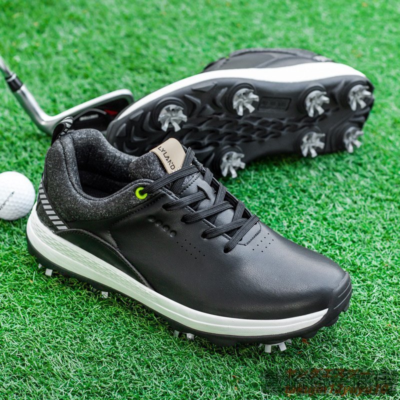 ゴルフシューズ メンズ ソフトスパイク 強いグリップ 4E 運動靴 新品 スポーツシューズ 軽量 フィット感 弾力性 防水 防滑 耐磨 黒 26.0cm_画像2