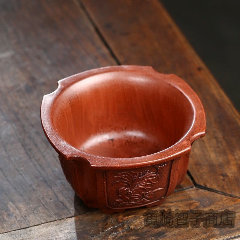  finest quality goods * purple sand purple mud bonsai pot plant pot angle pot comming off carving purple mud . handmade hand made width 15.7cm× height 8.8cm