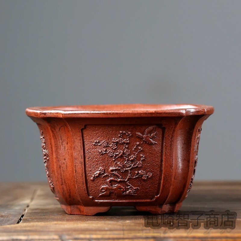  finest quality goods * purple sand purple mud bonsai pot plant pot angle pot comming off carving purple mud . handmade hand made width 15.7cm× height 8.8cm